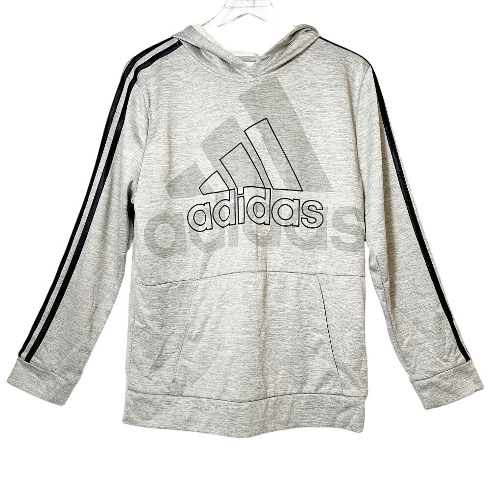 Adidas 3-‎ Stripes Graphic Pullover Long Sleeve Gray Hooded Sweatshirt Hoodie XL